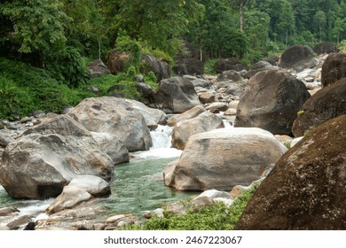The Jaldhaka River, also known as Dichu, is a tributary of the Brahmaputra and a trans-boundary river flowing through India, Bhutan and Bangladesh - Powered by Shutterstock