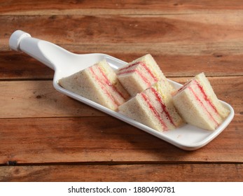 Jam Cheese Sandwich, Isolated Over A Rustic Wooden Background, Selective Focus