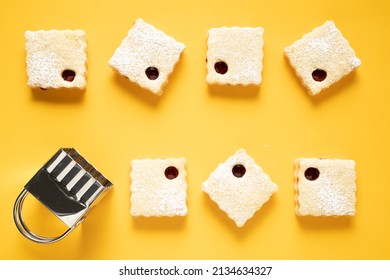 Jam Cookies In Rows With Cookie Cutter