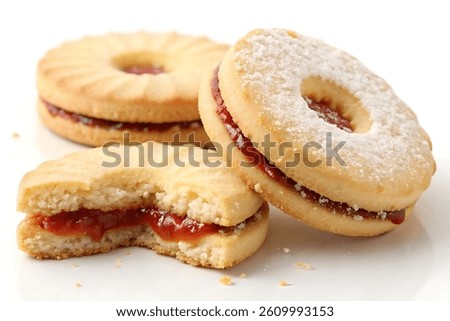 Jam ring biscuit (also known as a jam-filled shortbread or jam sandwich cookie)