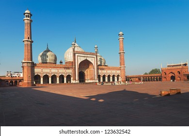 Jama Masjid Mosque, Old Delhi, India under blue sky