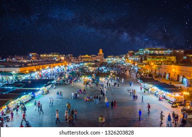 Jamaa El Fna Market Square In Marrakech Medina At Night, Marrakech, Morocco