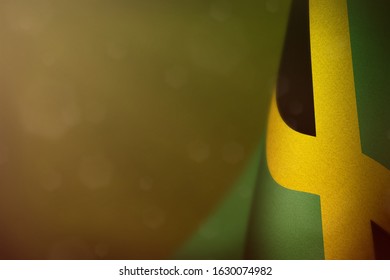 Jamaica Hanging Flag For Honour Of Veterans Day Or Memorial Day On Lime Dark Velvet Background. Jamaica Glory To The Heroes Of War Concept.