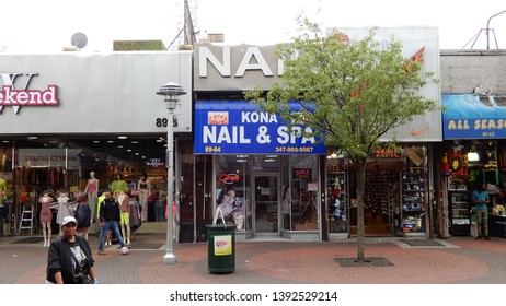 JAMAICA, NY - MAY 6, 2019: Front Exterior Of Kona Nail & Spa Salon, Located In Jamaica Queens.