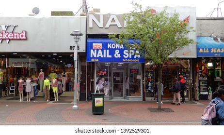 JAMAICA, NY - MAY 6, 2019: Front Exterior Of Kona Nail & Spa Salon, Located In Jamaica Queens.