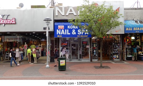 JAMAICA, NY - MAY 6, 2019: Front Exterior Of Kona Nail & Spa Salon, Located In Jamaica Queens.