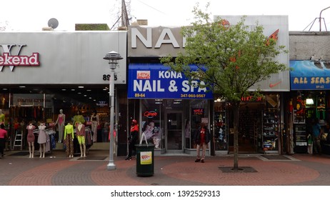 JAMAICA, NY - MAY 6, 2019: Front Exterior Of Kona Nail & Spa Salon, Located In Jamaica Queens.