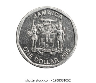 Jamaica One Dollar Coin On A White Isolated Background