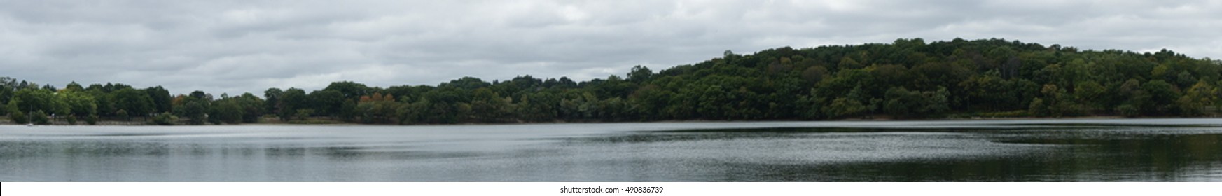 Jamaica Pond Panorama. Jamaica Pond Is Part Of The Emerald Necklace, A Group Of Parks Surrounding Boston, The City Itself Representing The Necklace's Pendant.