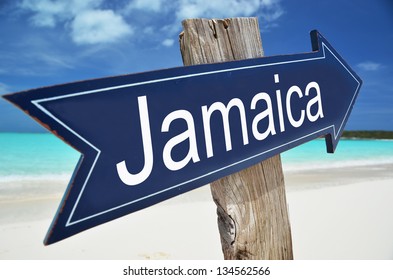 Jamaica Sign On The Tropical Beach