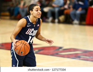 JAMAICA-FEB 2: Connecticut Huskies Guard Bria Hartley (14) Looks To Pass Against The St. John's Red Storm During The Second Half At Carnesecca Arena On February 2, 2013 In Jamaica, New York.