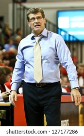 JAMAICA-FEB 2: Connecticut Huskies Head Coach Geno Auriemma Reacts On The Sidelines Against The St. John's Red Storm At Carnesecca Arena On February 2, 2013 In Jamaica, Queens, New York.