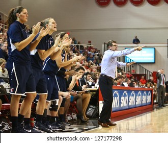 JAMAICA-FEB 2: Connecticut Huskies Head Coach Geno Auriemma Reacts On The Sidelines Against The St. John's Red Storm At Carnesecca Arena On February 2, 2013 In Jamaica, Queens, New York.