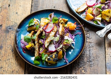 Jamaican Jerk Spicy Chicken, Grilled Pineapple And Red Cabbage Salad