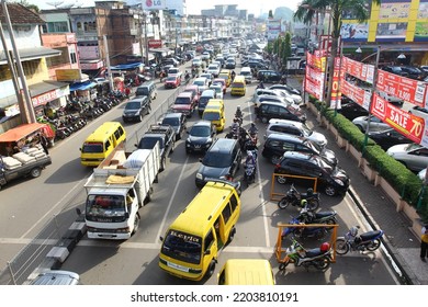 Jambi, Indonesia - March 21, 2015 : Aerial View Traffic Jam In Jambi City