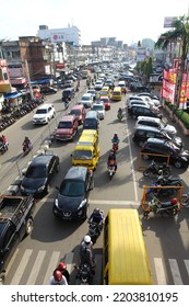 Jambi, Indonesia - March 21, 2015 : Aerial View Traffic Jam In Jambi City