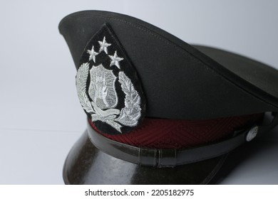 Jambi, Indonesia - September, 2022 : Police Officer PDH Pet Hat On A White Background