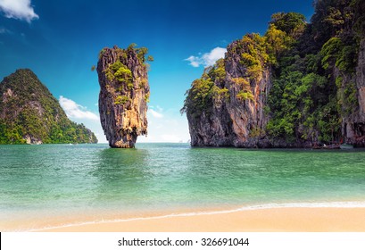 James Bond Island Near Phuket In Thailand. Famous Landmark And Famous Travel Destination 