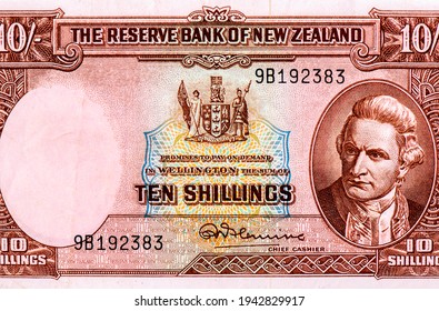 James Cook, Portrait From New Zealand 10 Shillings Wilson (1955-56) Banknotes.