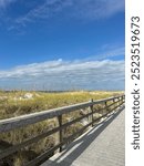 James Lee Park Destin, Florida public dune walkover bridge with distant Gulf of Mexico water view