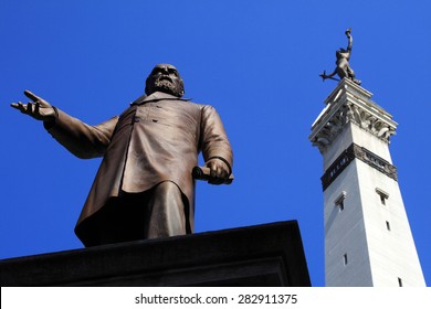 James Whitcomb And Lady Victory Statue At Monument Circle In Indianapolis