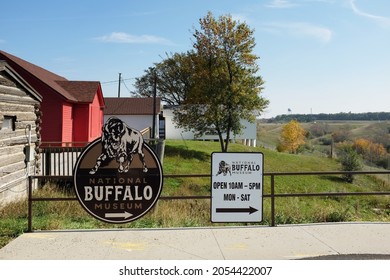 JAMESTOWN, NORTH DAKOTA - 3 OCT 2021: Sign For The National Buffalo Museum In Frontier Village.