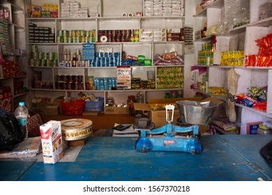 JAMMU KASHMIR, INDIA - MARCH 20 : Indian and tibetan people sale or buy food and product from local grocery in Nubra lake and valley village at Leh Ladakh on March 20, 2019 in Jammu and Kashmir, India