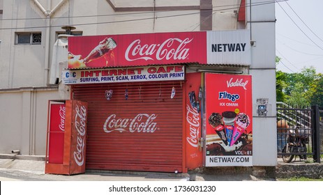 Jamshedpur, Jharkhand / India - 14 May 2020: Coca Cola Shop Closed During Lockdown .Translation: 