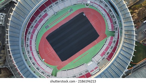 Jamsil, Songpa-gu, Seoul, South Korea - January 29, 2022: Aerial And Top Angle View Of Roof And Ground Of Main Stadium At Seoul Sports Complex
