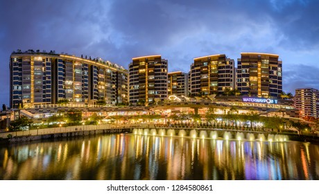 Jan 13/2019 Waterway Point Shopping Mall In Blue Hour, Singapore