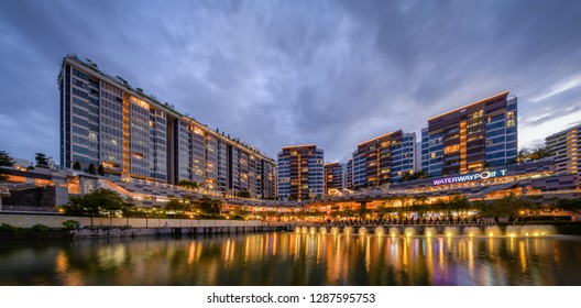 Jan 13/2019 Waterway Point Shopping Mall In Blue Hour, Singapore