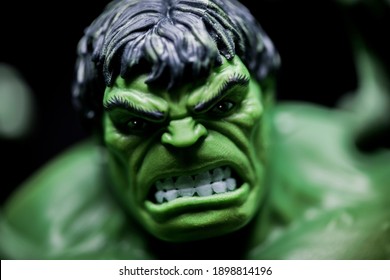 JAN 20 2021: portrait of Marvel Legends Incredible Hulk enraged - Hasbro action figure