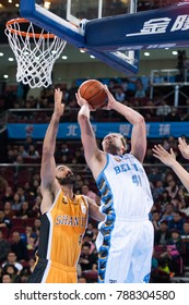 Jan.7, 2018 - Beijing, China: Justin Hamilton Of Beijing Is Defended By Luis Scola During A CBA Game Between Beijing Ducks And Shanxi, On January 7, 2018, In Beijing, China.