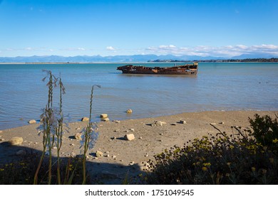 Janie Seddon shipwreck in Motueka wharf, near Abel Tasman National Park, South Island, New Zealand