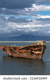The Janie Seddon shipwreck on the Motueka foreshore, New Zealand