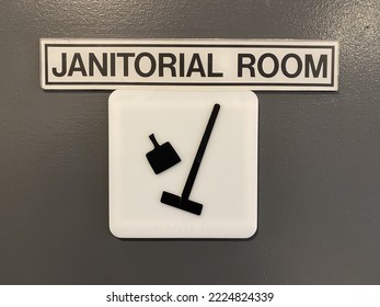 Janitorial Room Door Sign In An Apartment Building In The Downtown Area Of Ottawa Ontario Canada.