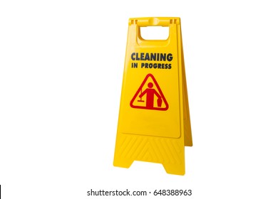 Janitorial Sign Of Cleaning In Progress Isolated On White Background