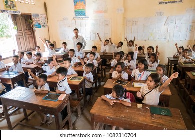 JANUARY 10, 2017: Image of a school in Kampong Prasat, Cambodia. Image shows how children study in rural areas of Cambodia. 
