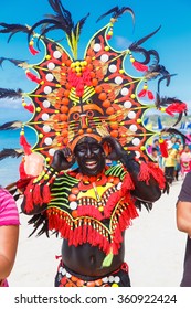 January 10th 2016. Boracay, Philippines. Festival Ati-Atihan. Unidentified people on parade in carnival costumes.