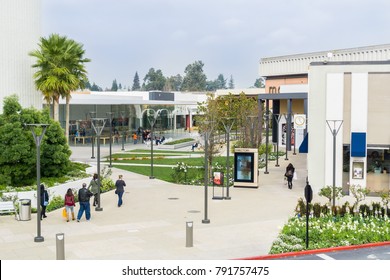 January 11, 2018 Palo Alto / CA / USA - People shopping at the open air Stanford shopping center, San Francisco bay area