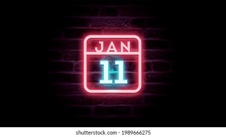 January 11 Calendar on neon effects background blue and red neon lights. Day, month 
11 January Calendar on bricks background Neon Sign Light Red Blue - Powered by Shutterstock