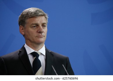 JANUARY 16, 2017 - BERLIN: the Prime Minister of New Zealand Bill English at a press conference after a meeting of the German Chancellor with  in the Chanclery in Berlin.