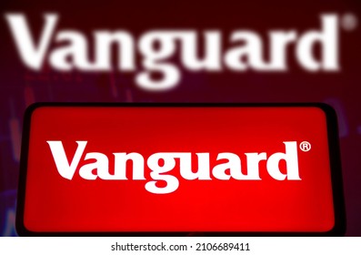 January 16, 2022, Brazil. In this photo illustration a Vanguard Group logo seen displayed on a smartphone screen and in the background