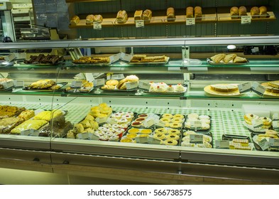 January 18th, 2017. Evesham, England, UK. Food Hall And Store, Grocers And Greengrocers With Food On Display In A Shopping Centre In The English Midlands. There Are No People In The Picture. Winter.