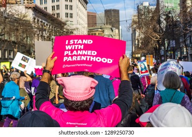 January 19, 2019 San Francisco / CA / USA - Participant To The Women's March Event Holds 