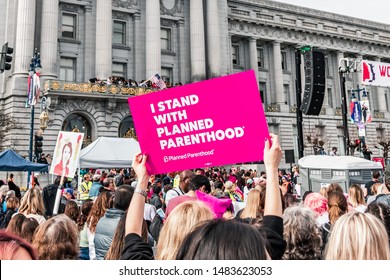 January 19, 2019 San Francisco / CA / USA - Participant To The Women's March Event Holds 