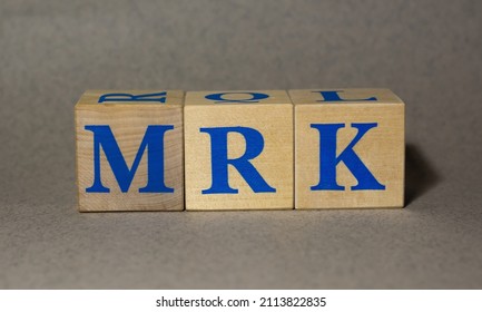 January 19, 2022. New York, USA. Stock Ticker Symbol Of Merck  Co MRK Made Of Wooden Cubes On A Gray Background.