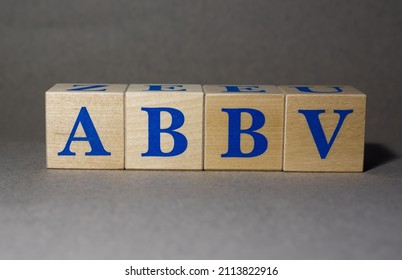 January 19, 2022. New York, USA. Stock Ticker Symbol Of AbbVie ABBV Made Of Wooden Cubes On A Gray Background.