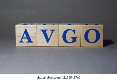 January 19, 2022. New York, USA. Stock Ticker Symbol Of Broadcom AVGO Made Of Wooden Cubes On A Gray Background.