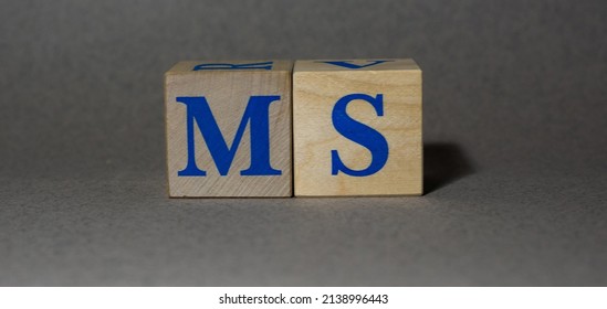 January 19, 2022. New York, USA. Stock Ticker Symbol Of Morgan Stanley MS, Made Of Wooden Cubes, On A Gray Background.